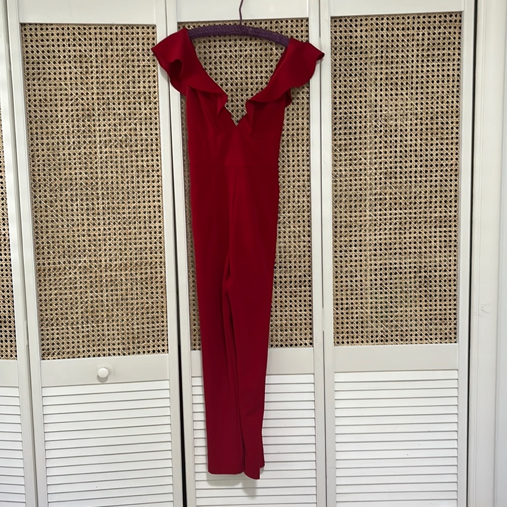 Lulus Leilani Red Ruffled Jumpsuit Size: XS